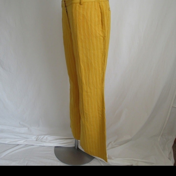 Michael Kors Yellow Stripe Leg Linen Pants 32" Women's - Picture 5 of 11